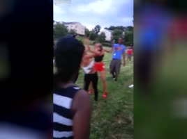 Black girl fights with her pierced tits out