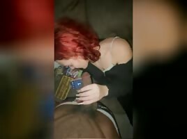 Girl talking to bf while sucking dick