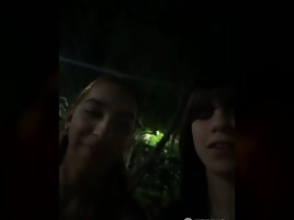 Girls having fun on the public park 
