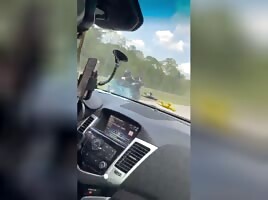 Flash tits to biker 